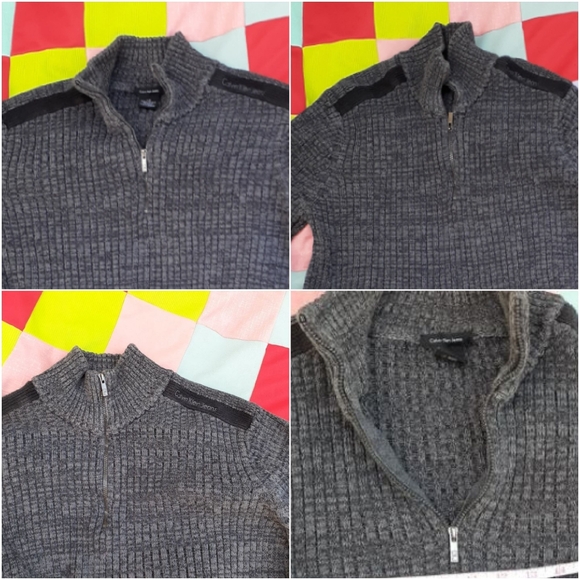 Calvin Klein ¼ Zip Men's Large Charcoal Salt and Pepper - Picture 3 of 16